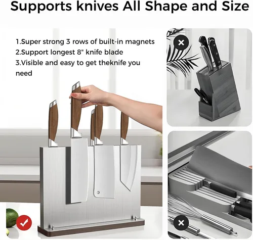 Miniatura 3 de Soporte magnético para cuchillos,Bloque magnético de acero inoxidable para cuchillos sin cuchillos,Tira magnética para cuchillos