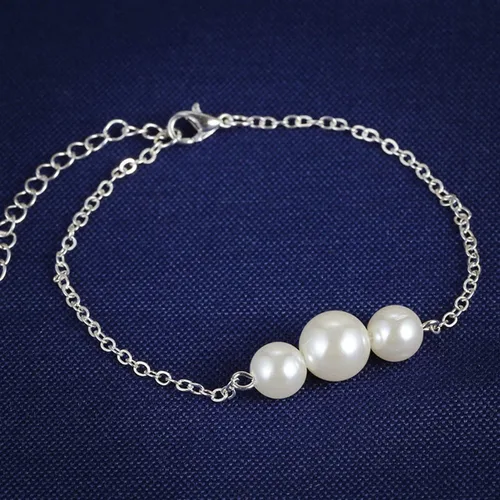 Miniatura 9 de Pulseras brazalete, moda mujer brillante imitación perla encanto pulsera cadena ajustable brazalete joyería - oro, Bambú