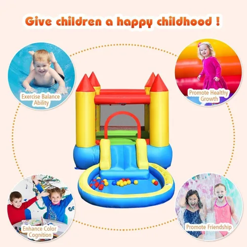 Miniatura 8 de OLAKIDS Tobogán acuático inflable, casa de rebote 4 en 1 para niños con tobogán, piscina de salpicaduras, gran área de rebote de malla de poliéster