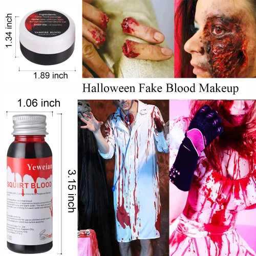 Miniatura 5 de Kit de maquillaje SFX de látex líquido, líquido de látex de 2.1 onzas con gel de sangre falsa coagulada, sangre para chorros y esponja de punteado