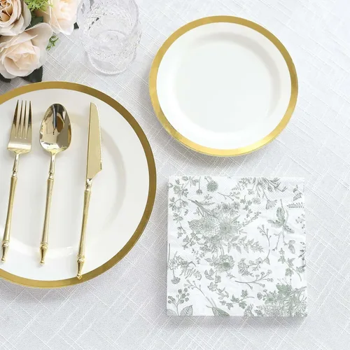 Miniatura 5 de Efavormart - Paquete de 20 servilletas de papel con estampado floral blanco y verde salvia, altamente absorbentes, suaves, de 2 capas, desechables