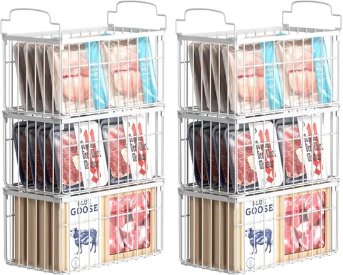 Miniatura 9 de MSERCUOR Contenedores organizadores para congelador, paquete de 2 cubos organizadores apilables de pecho profundo, cestas plegables para congelador