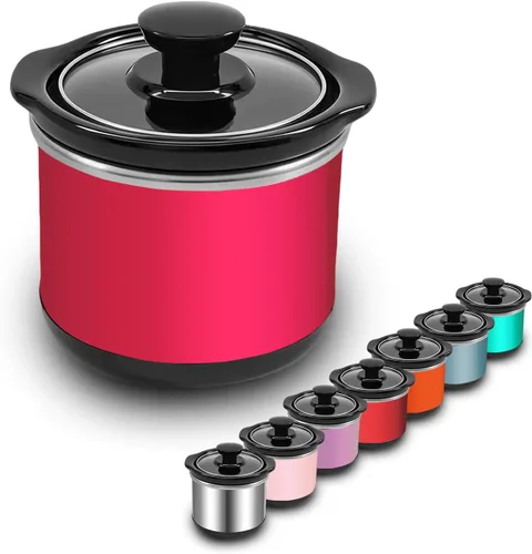 Miniatura 11 de Mini olla de cocción lenta, capacidad de 0.65 cuartos de galón, olla pequeña de cocción lenta, olla de cerámica, reducción de pérdida de nutrientes
