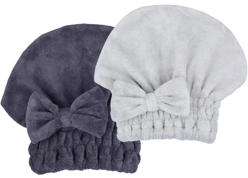 Miniatura 9 de Toallas de microfibra para secar el cabello con gorro de ducha con nudo de lazo, turbante para el cabello, gorro de baño para cabello rizado, corto