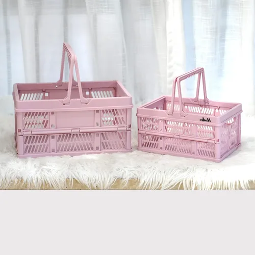 Miniatura 7 de ZHJINGYU cajas para almacenamiento, cestas de plástico para organizar, cesta de compras plegable, caja plegable con asas, caja de almacenamiento Rosa