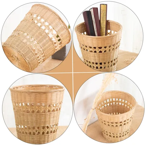 Miniatura 5 de Cesta de basura de ratán, cubo de basura de ratán, cesta de basura redonda de mimbre, contenedor de basura para cocina, sala de estar, dormitorio