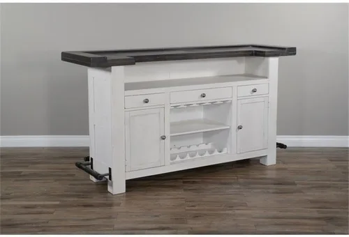 Miniatura 9 de Pemberly Row - Unidad de barra de madera estilo granja de 78" con pasamanos, estantes ajustables, estante para vinos removible, almacenamiento