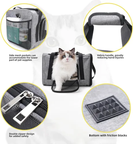 Miniatura 8 de ROYPET Transportador para gatos, bolsa portátil para mascotas para gatos y perros pequeños, bolsa plegable de malla suave y a prueba de arañazos Gris