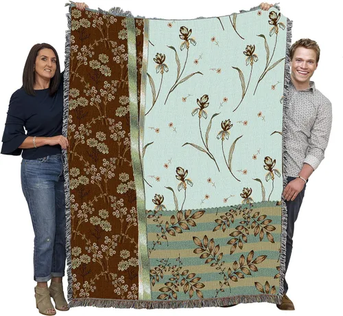 Miniatura 11 de Pure Country Weavers Manta de edredón – Nueve parches de flores – Patrones de regalo de jardín con hojas florales de regazo cuadrado tejido