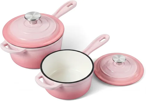 Miniatura 11 de Onader Sartén de hierro fundido esmaltado, cacerola pequeña de 1 cuarto de galón con tapa, olla de hierro fundido, horno holandés esmaltado, Blanco