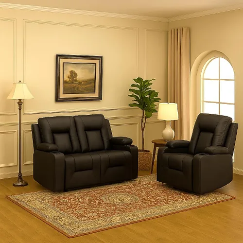 Miniatura 9 de LUCKLIFE Juego de sofá reclinable de cuero con sillones reclinables manuales, juego de muebles de sala con sofá reclinable, sofá biplaza y sillón