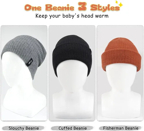 Miniatura 5 de FZ FANTASTIC ZONE 3 Pcs Toddlers Winter Hat Baby Beanie Boys Girls for 0-3 Years Old, Kids Warm Knitted Fleece Infant Hats