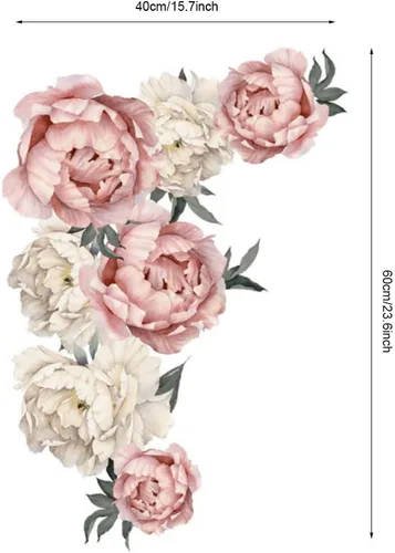 Miniatura 7 de Horoper Pegatinas de pared florales de peonía, calcomanías de flores de pared familiar, calcomanías de flores de peonía, carteles de pared florales
