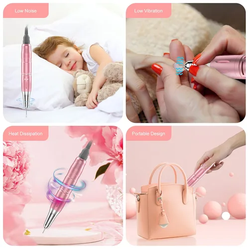 Miniatura 5 de Taladro de uñas eléctrico recargable de 35000 rpm, kit profesional portátil para acrílico, uñas de gel, manicura y pedicura, herramientas
