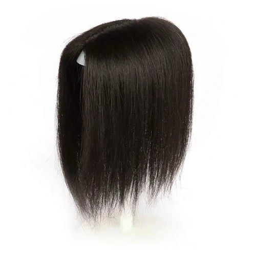Miniatura 5 de 5.5 x 6.3 in Base de seda grande de cabello humano para la frente para mujeres con clips de calvicie femenina, 5.9 in marrón oscuro