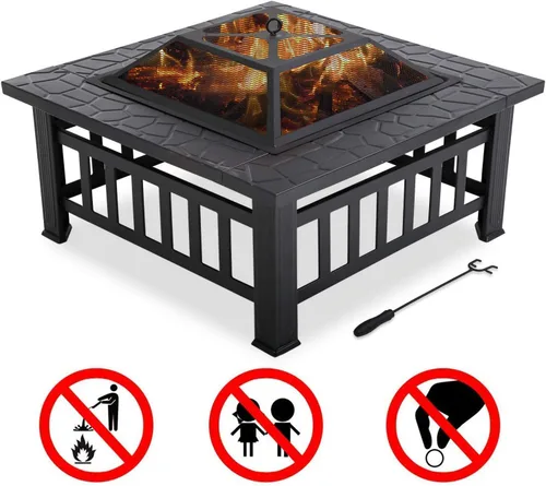 Miniatura 7 de Mesa portátil para fogata de 32 pulgadas, chimenea cuadrada multiusos para exteriores, chimeneas de metal para exteriores con marco de acero fuerte