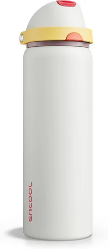 Miniatura 75 de ENCOOL Botella de agua aislada con popote, botella de agua de acero inoxidable con tapa de botón, a prueba de fugas y sin BPA, mantiene el frío Atún