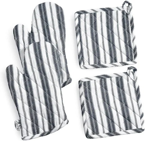 Juego de guantes de horno y agarraderas – Guantes duraderos resistentes al calor – Manoplas gruesas para cocina – Adecuado para cocinar, hornear,