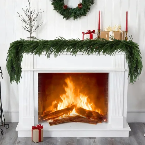 Miniatura 4 de Paquete de 2 guirnaldas navideñas de 6 pies con toque real de pino Norfolk, guirnalda verde realista para repisa de chimenea, chimenea, escaleras