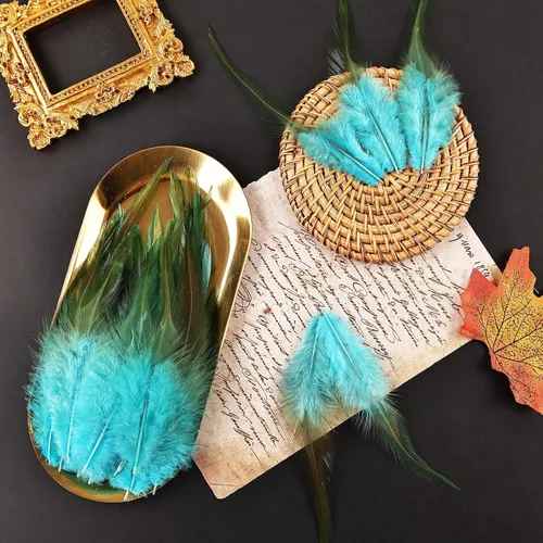 Miniatura 6 de Plumas para manualidades, 240 piezas de 5-7 pulgadas de color azul agua, plumas de gallo Saddle Hackle, plumas a granel para bodas, fiestas en casa
