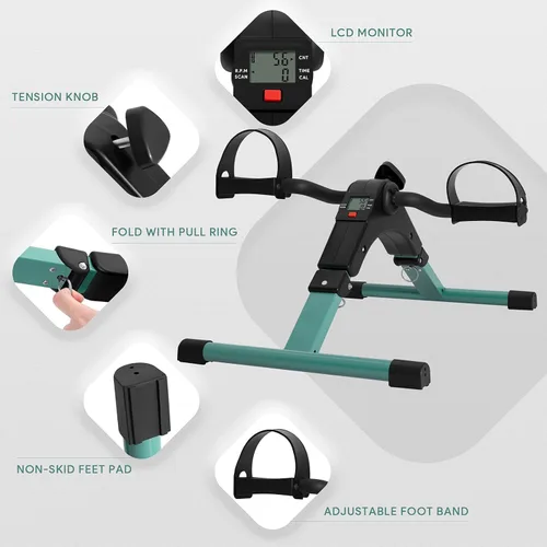 Miniatura 5 de Ejercitador de pedal plegable - Mini bicicleta estática con pedales para debajo de escritorio con pantalla LCD para entrenamiento de brazos y Verde