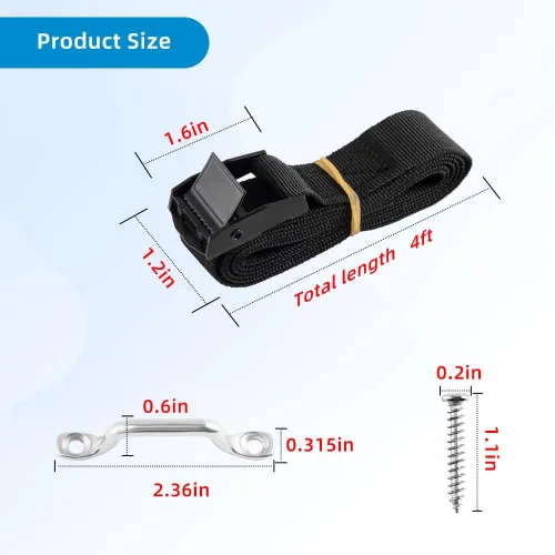 Miniatura 4 de Correas de amarre de batería de 1 pulgada x 4 pies para barcos, sujeción de batería con hebilla de leva, soporte de acero inoxidable y tornillos SS