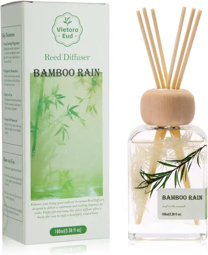 Difusores de varillas para el hogar, aroma de lluvia de bambú 100ml (3.38oz) | Aceite natural de larga duración para uso en el hogar, baño, oficina