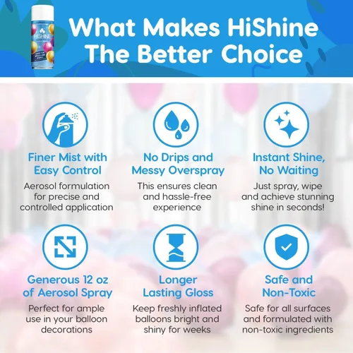 Miniatura 3 de HI-SHINE - Aerosol de globo de 12 onzas: niebla precisa, sin goteo, brillo instantáneo, mejora la decoración para cumpleaños, bodas, eventos
