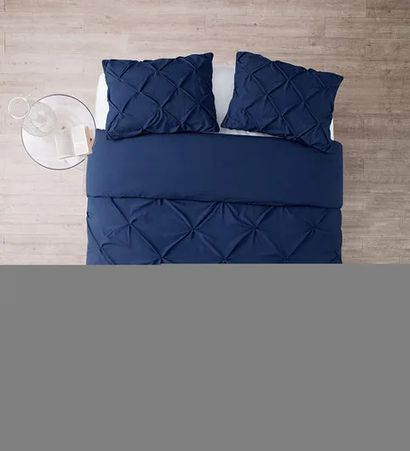 Miniatura 2 de VCNY Home Funda de edredón de diamantes fruncidos con fundas a juego, cierre de botón, estaciones, King, azul marino
