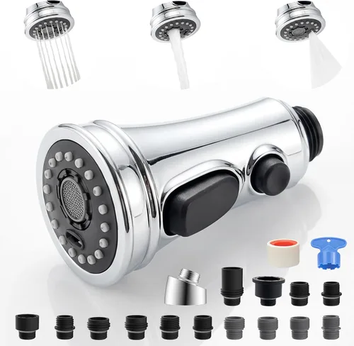 Miniatura 13 de iFealClear Cabezal de repuesto para grifo de cocina con 15 adaptadores, 3 funciones extraíbles para fregadero de cocina, cabezal rociador compatible