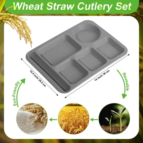 Miniatura 2 de Uiifan 16 platos divididos de trigo grandes de 14.2 pulgadas para adultos, bandejas irrompibles con compartimentos, platos, bandejas de cafetería