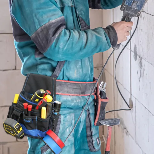 Miniatura 7 de KUNN Cinturón de herramientas para electricistas - Resistente y pequeño cinturón de herramientas básico para mantenimiento con bolsillos y clip