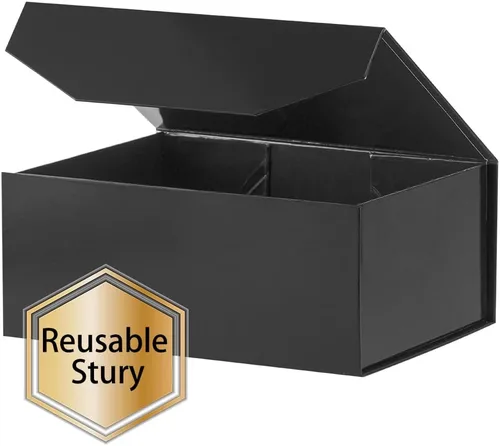 Miniatura 5 de 1 caja de regalo negra de 9.5 x 7 x 4 pulgadas, pequeña caja magnética con tapa, cajas de regalo pequeñas negras para propuesta de padrino, cajas