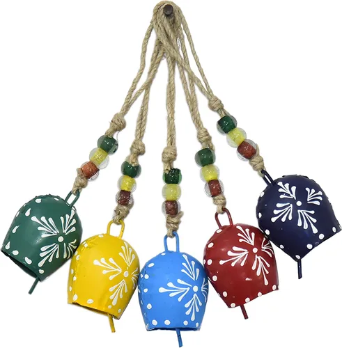 Juego de 5, 2.8 in, campanas pintadas para colgar armonía multicolor, decoración festiva hecha a mano, campanas de metal, campanas de bruja,