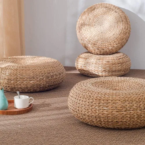 Miniatura 4 de Etlegor Pufs y reposapiés, Futón Puf Futón Cojín Taburete Estilo Japonés Tatami Mat Gattail, Hoja de plátano tejida a mano natural y respetuoso