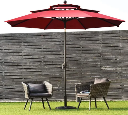 Miniatura 4 de Tangkula Sombrilla de patio de 3 niveles de 10 pies, sombrilla de aluminio con doble ventilación para exteriores, con manivela, para mercado, patio