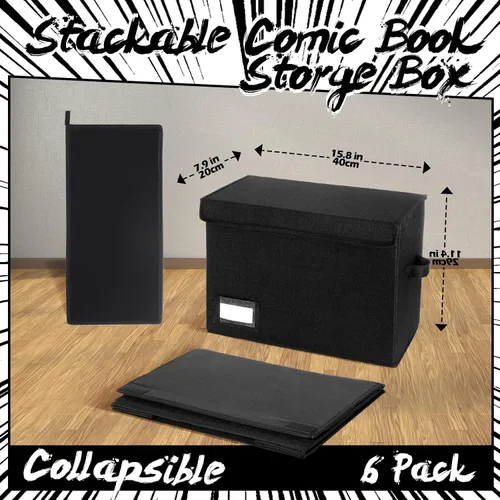 Miniatura 2 de Chuangdi 6 cajas de almacenamiento de cómics, caja corta plegable de cómic con tapa, 15.8 x 7.9 x 11.4 pulgadas, contenedor con capacidad para 150