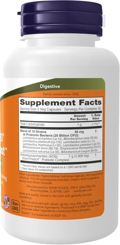 Miniatura 2 de NOW Foods Suplementos, Probiotic-10™ y Bifido Boost™ con 10 cepas, 25 mil millones de UFC por porción, más PreticX™ XOS Prebiótico, 90 cápsulas