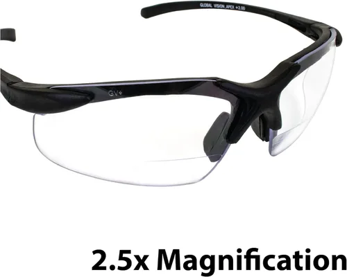 Miniatura 6 de Global Vision Apex - Anteojos de seguridad bifocales UV400 con aumento de 2.50 pulgadas, color transparente y negro, talla L