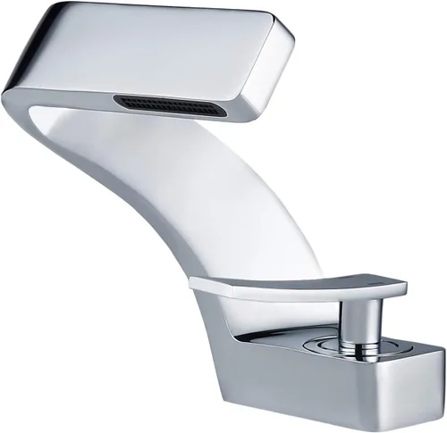 BECOLA Grifo cromado para lavabo de baño, grifo de un solo orificio para lavabo de baño, latón macizo con dos mangueras estándar de 3/8 pulgadas