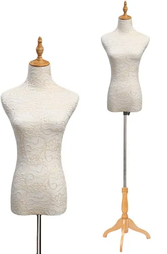 Female Dress Form Mannequin Torso, Manikin with Wooden Base Stand Adjustable Height 47 Inch - 70 Inch for Sewing Clothing Dress Display