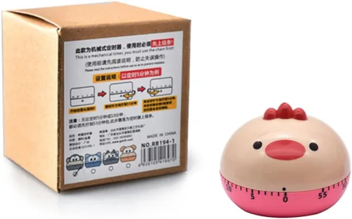 Miniatura 6 de Temporizador de animales mecánico de cocina, herramienta de sincronización de cocina de dibujos animados para cocinar hornear (pollo rosa)
