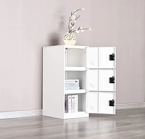 Miniatura 3 de MECOLOR - Casillero pequeño vertical de un solo nivel con cerrojo de candado, almacenamiento de 2 o 3 compartimientos; para empleados, hogar, Blanco