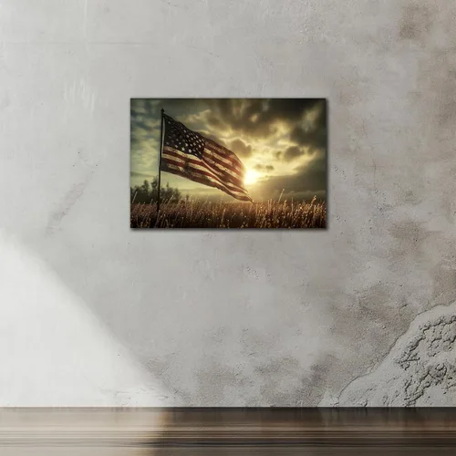 Miniatura 2 de Arte de pared de bandera estadounidense de granja, impresiones en lienzo de bandera estadounidense de país vintage, imágenes rústicas de bandera