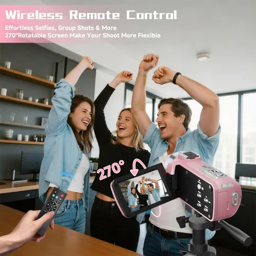 Miniatura 6 de Videocámara, Grabadora de Video Digital 4K 56MP 18X Zoom 3" Pantalla Táctil con Rotación de 270° Visión Nocturna IR, Cámara para Vlogs WiFi para Rosa