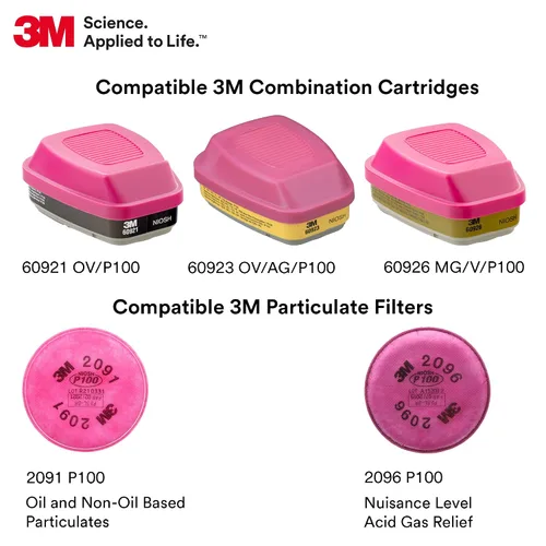 Miniatura 9 de 3M Completa pieza facial reutilizable, respirador serie 6000 (múltiples tamaños)., S, Negro, 1