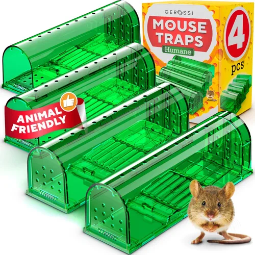 Trampas para ratones compasivas de captura y liberación en paquete de 4 - Perfectas para casa, interior y exterior - Trampas para ratones fáciles de