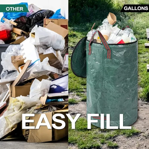 Miniatura 4 de Paquete de 2 bolsas de basura reutilizables de 32 galones con tapa con cremallera, bolsas de basura de jardín con 4 asas para exteriores