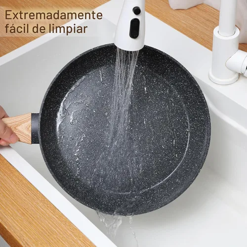 Miniatura 7 de Juego de utensilios de cocina de cerámica 15PCS ollas y sartenes antiadherentes (negro15)