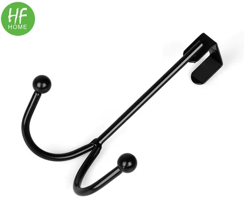 Miniatura 7 de HFHOME Paquete de 2 ganchos dobles para colgar sobre la puerta, organizador de ganchos dobles de metal para colgar abrigos, sombreros, batas, Negro